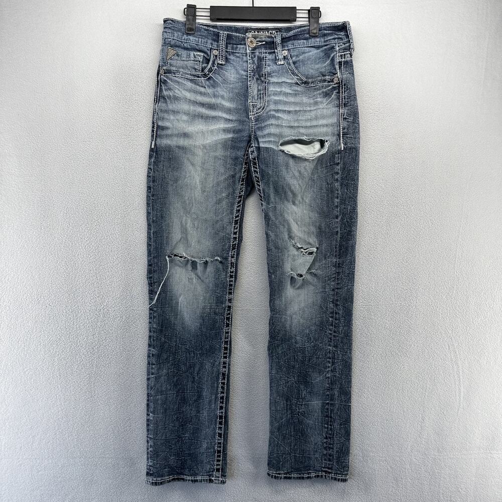 Salvage Jeans Men's 30x30 Blue Denim Dark Wash Distressed Mayhem Straight Buckle